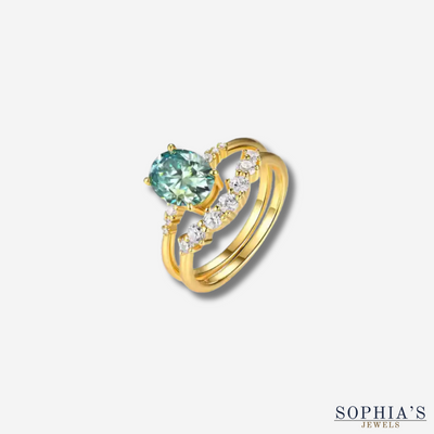 Green Moissanite Gold Plated Ring Set